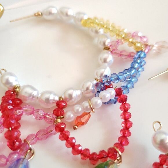 New! Zara Pearls & Gems Hoop Earrings - Picture 8 of 12